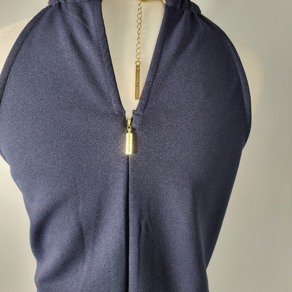 Michael Kors Stud Chain- Neck Mini Dress Navy Dress with Gold Studs - Picture 5 of 10